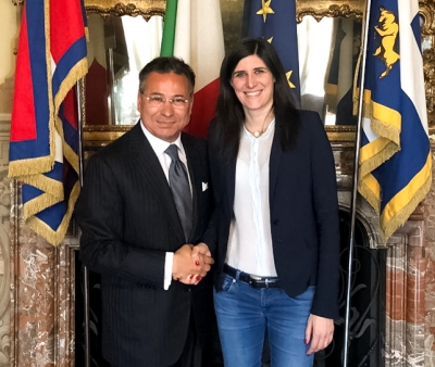 Chairman Kamel Ghribi; Chiara Appendino, Major of Turin, Italy.
