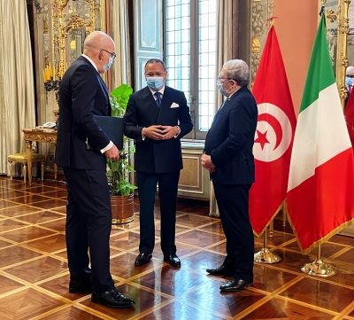 Chairman Kamel Ghribi; Moez Sinaoui, Ambassador of Tunisia, Italy; Othman Jerandi, Minister of Foreign Affairs, Tunisia.