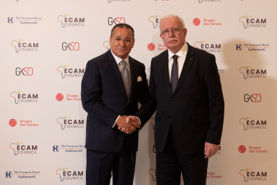 Chairman Kamel Ghribi with H.E. Riyad Al-Maliki, Minister of Foreign Affairs, State of Palestine