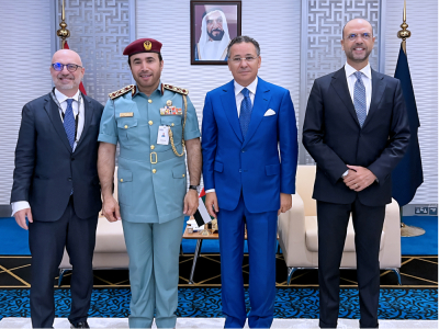 Chairman Kamel Ghribi with H.E. General Ahmed Naser Al Raisi, President of Interpol and Lorenzo Fanara, Italian Ambassador in the UAE