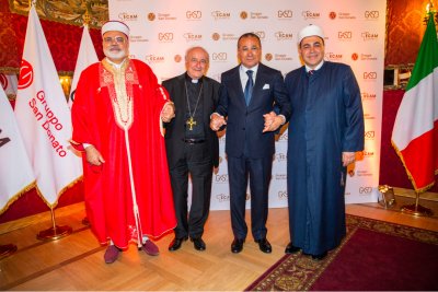 Kamel Ghribi with Imam Badri Madani, Imam of the Mosque of Palermo, Monsignor Vincenzo Paglia, President of the Pontifical Academy for Life, Imam Nader Akkad, Imam of the Islamic Cultural Center of Italy and Great Mosque of Rome