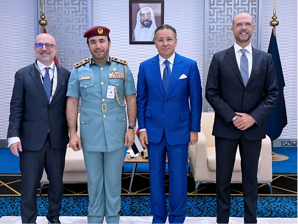 Chairman Kamel Ghribi with H.E. General Ahmed Naser Al Raisi, President of Interpol and Lorenzo Fanara, Italian Ambassador in the UAE.